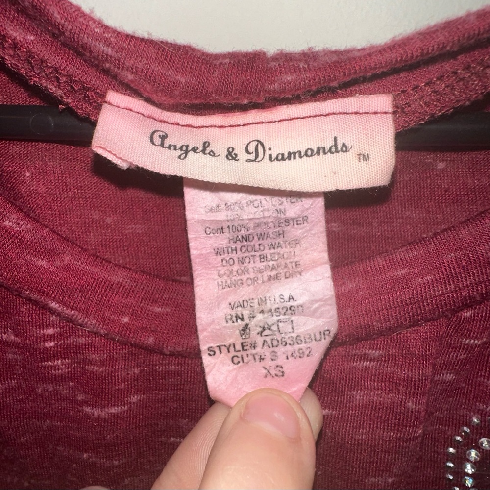Angels & Diamond Red Quarter Length Bling Rhinestone Tee! - Picture 3 of 5